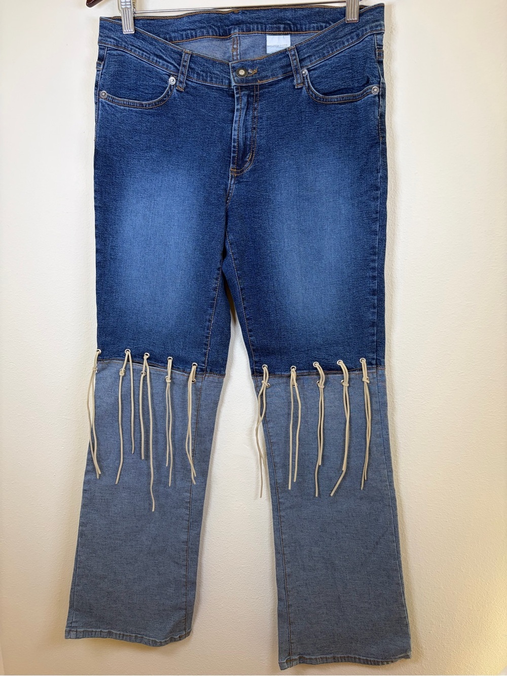 Y2K Fringe Flare Jeans Solid Jeans Size L Western Boho Denim